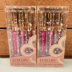Marie Claire Luxe Lips 3pc Lip Oil Collection Hydrating Gloss Gift Set Bundle